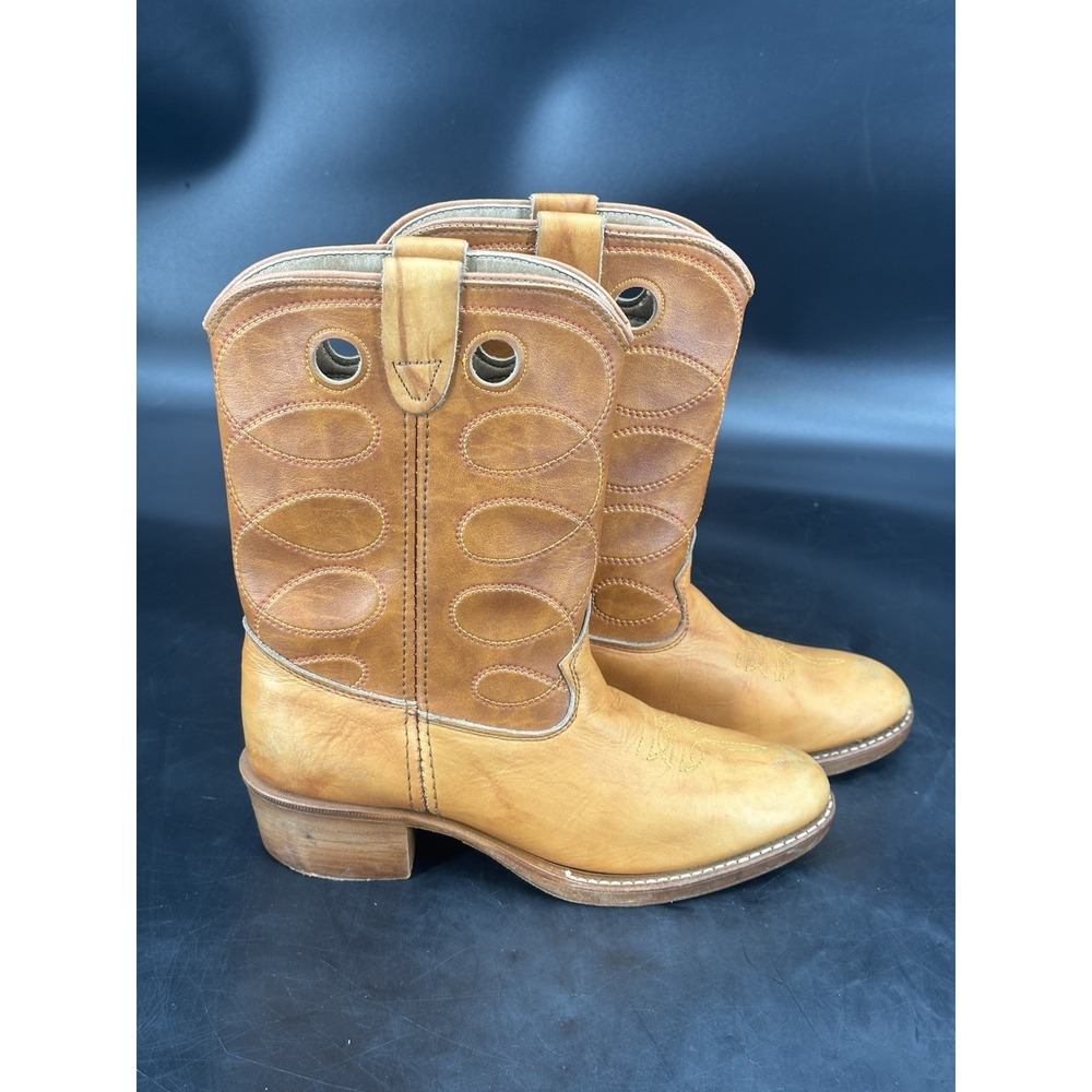VTG Texas Boot Co Western Cowboy‎ Boots Women's 3D Tan Leather Style 2841